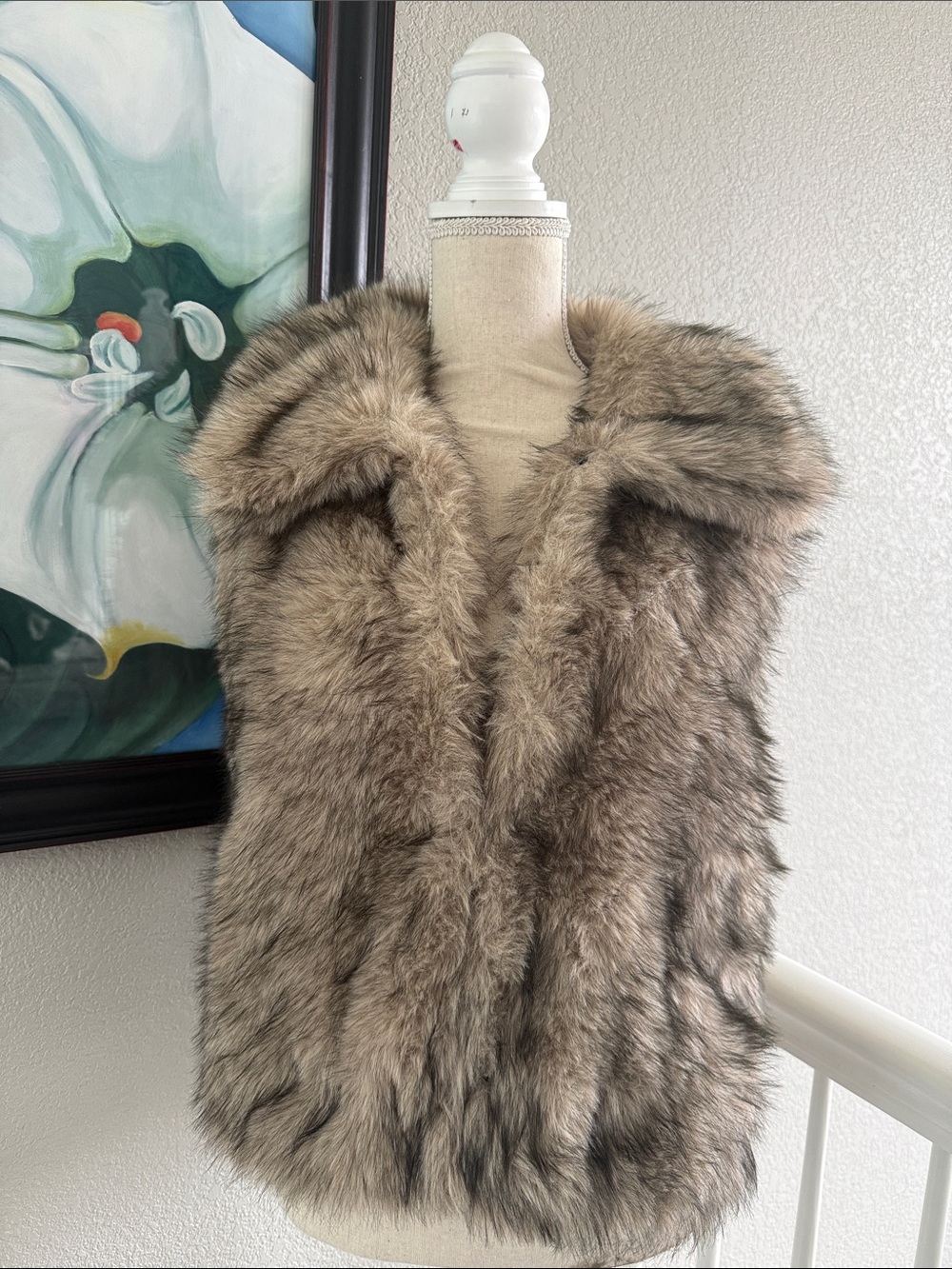 A New Day Plush Faux Fur Vest in Taupe / Brown - Women's Size Large